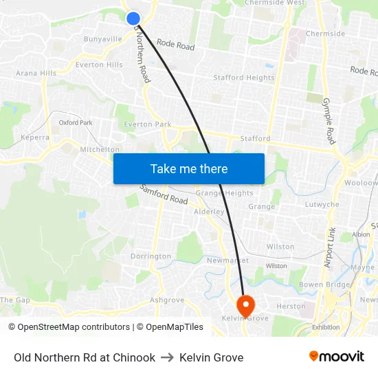Old Northern Rd at Chinook to Kelvin Grove map