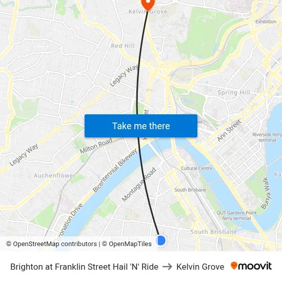 Brighton at Franklin Street Hail 'N' Ride to Kelvin Grove map