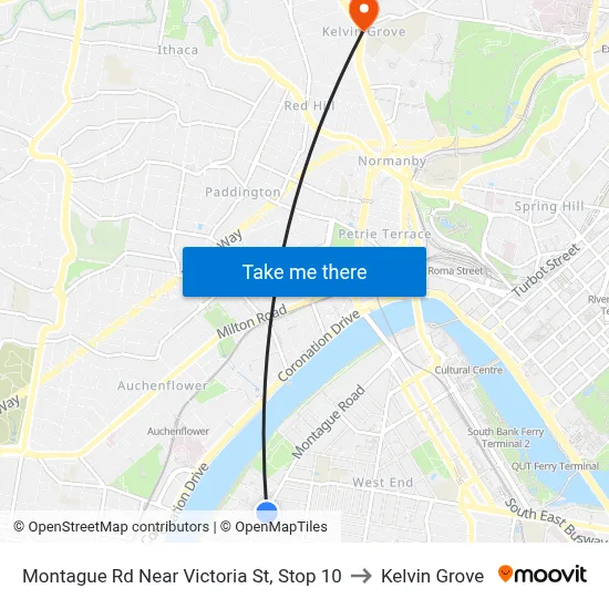 Montague Rd Near Victoria St, Stop 10 to Kelvin Grove map