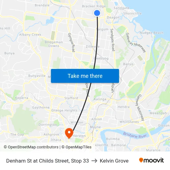 Denham St at Childs Street, Stop 33 to Kelvin Grove map