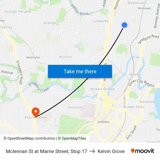 Mclennan St at Marne Street, Stop 17 to Kelvin Grove map
