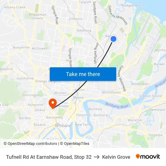 Tufnell Rd At Earnshaw Road, Stop 32 to Kelvin Grove map