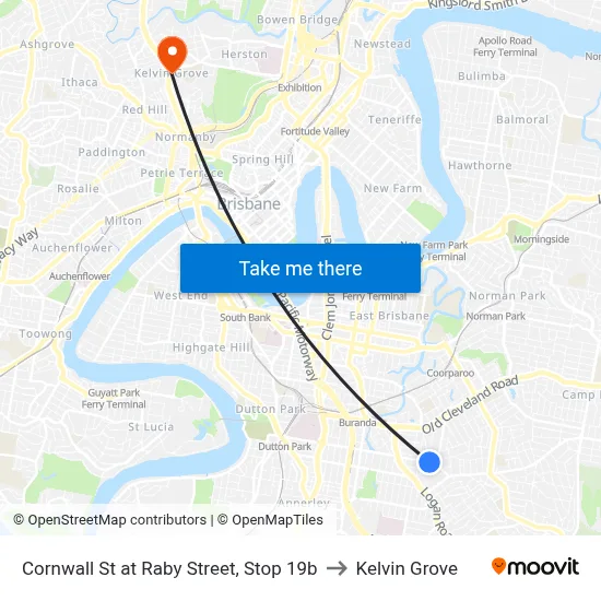 Cornwall St at Raby Street, Stop 19b to Kelvin Grove map