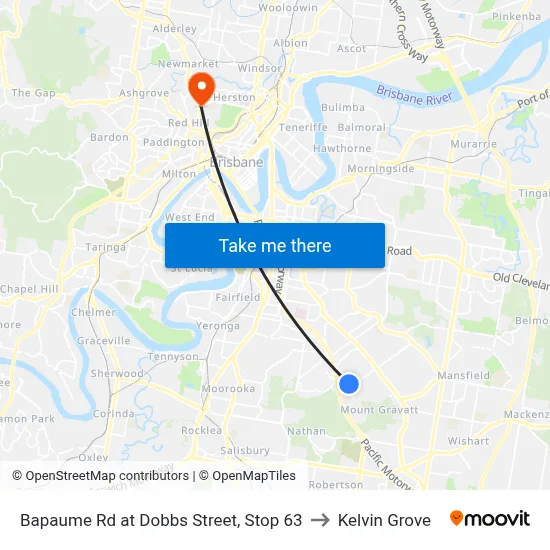 Bapaume Rd at Dobbs Street, Stop 63 to Kelvin Grove map