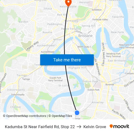 Kadumba St Near Fairfield Rd, Stop 22 to Kelvin Grove map