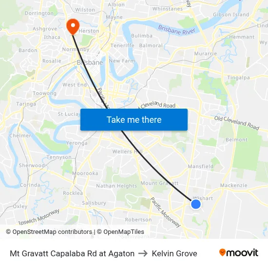 Mt Gravatt Capalaba Rd at Agaton to Kelvin Grove map