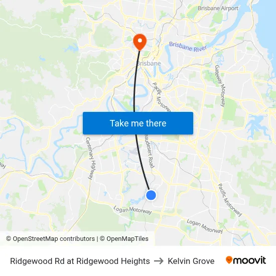 Ridgewood Rd at Ridgewood Heights to Kelvin Grove map