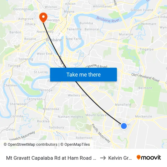 Mt Gravatt Capalaba Rd at Ham Road South to Kelvin Grove map