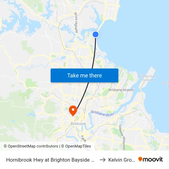 Hornibrook Hwy at Brighton Bayside Park to Kelvin Grove map