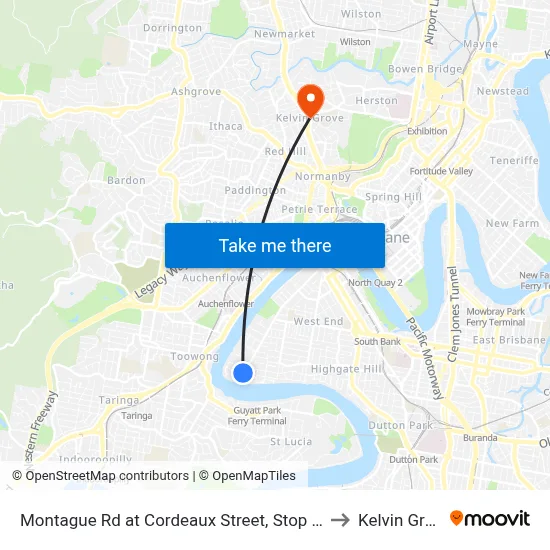 Montague Rd at Cordeaux Street, Stop 30/14 to Kelvin Grove map