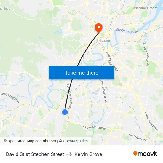 David St at Stephen Street to Kelvin Grove map