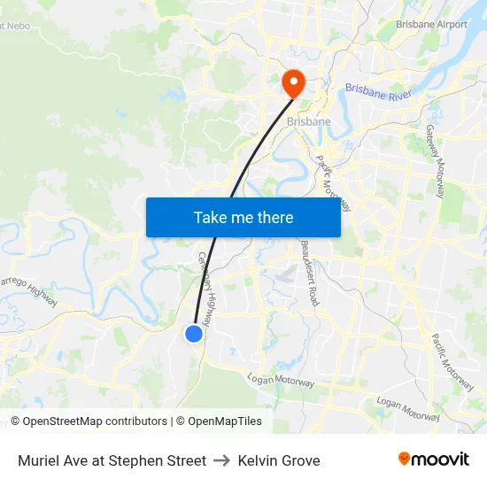 Muriel Ave at Stephen Street to Kelvin Grove map