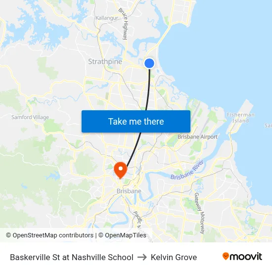 Baskerville St at Nashville School to Kelvin Grove map