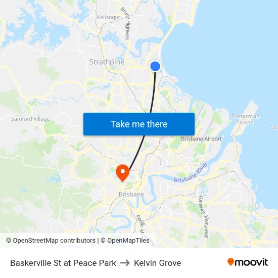 Baskerville St at Peace Park to Kelvin Grove map