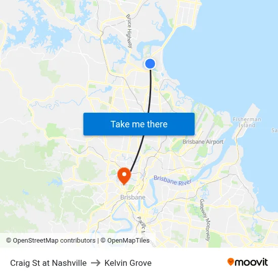 Craig St at Nashville to Kelvin Grove map