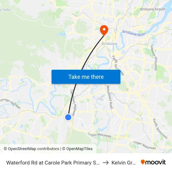 Waterford Rd at Carole Park Primary School to Kelvin Grove map