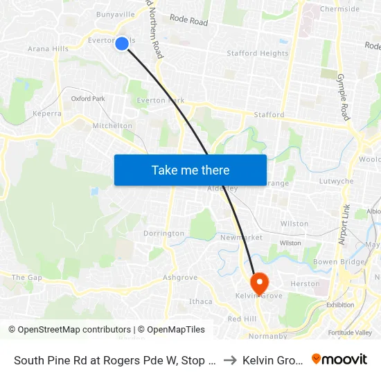 South Pine Rd at Rogers Pde W, Stop 44 to Kelvin Grove map