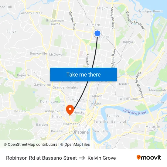 Robinson Rd at Bassano Street to Kelvin Grove map