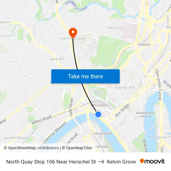 North Quay Stop 106 Near Herschel St to Kelvin Grove map