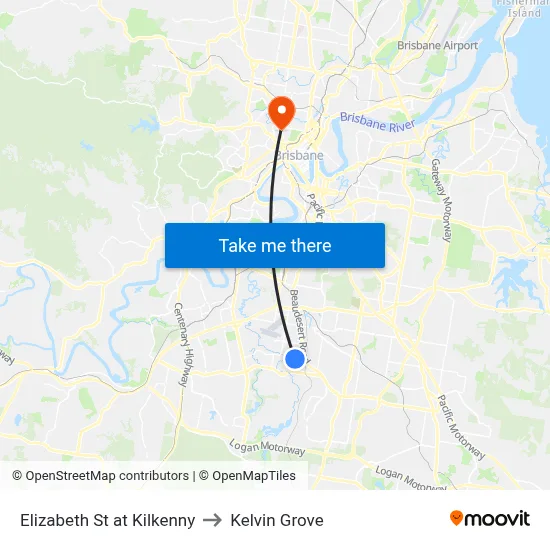 Elizabeth St at Kilkenny to Kelvin Grove map