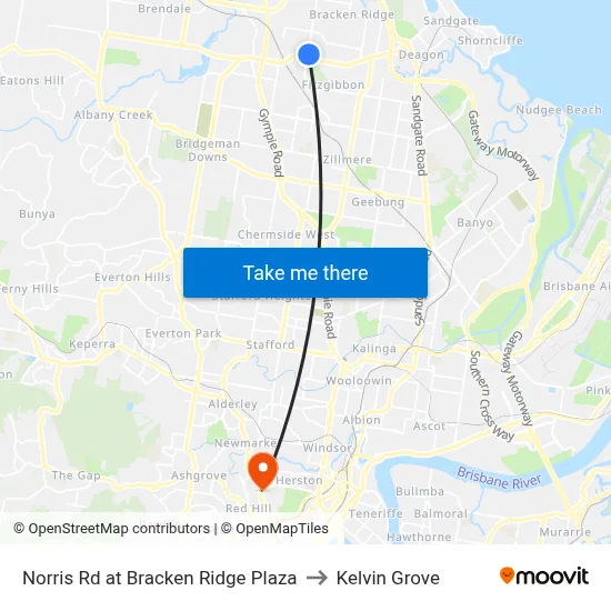 Norris Rd at Bracken Ridge Plaza to Kelvin Grove map