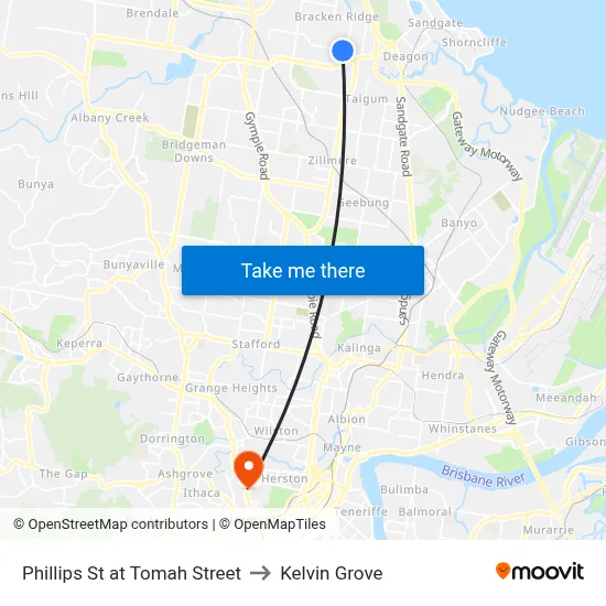 Phillips St at Tomah Street to Kelvin Grove map