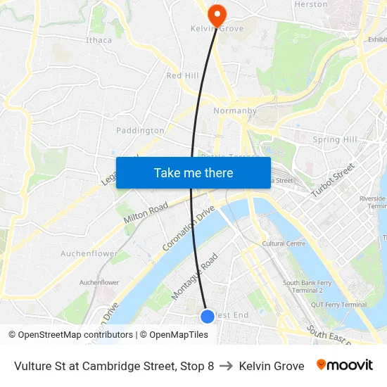 Vulture St at Cambridge Street, Stop 8 to Kelvin Grove map