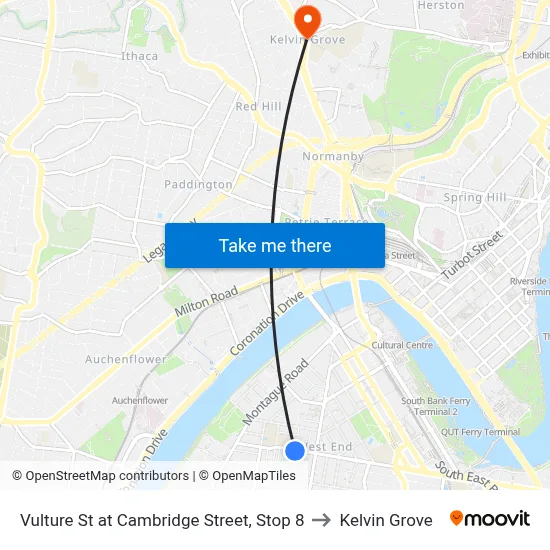 Vulture St at Cambridge Street, Stop 8 to Kelvin Grove map