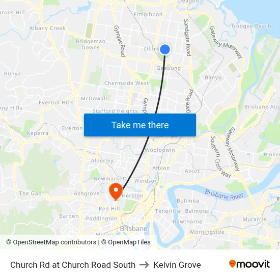 Church Rd at Church Road South to Kelvin Grove map