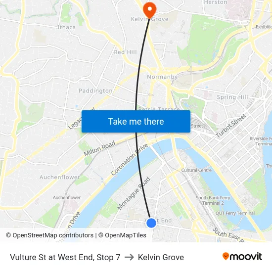 Vulture St at West End, Stop 7 to Kelvin Grove map