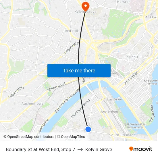 Boundary St at West End, Stop 7 to Kelvin Grove map