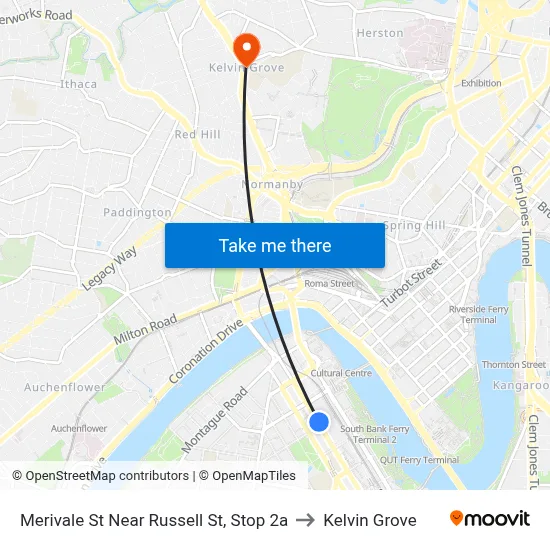 Merivale St Near Russell St, Stop 2a to Kelvin Grove map