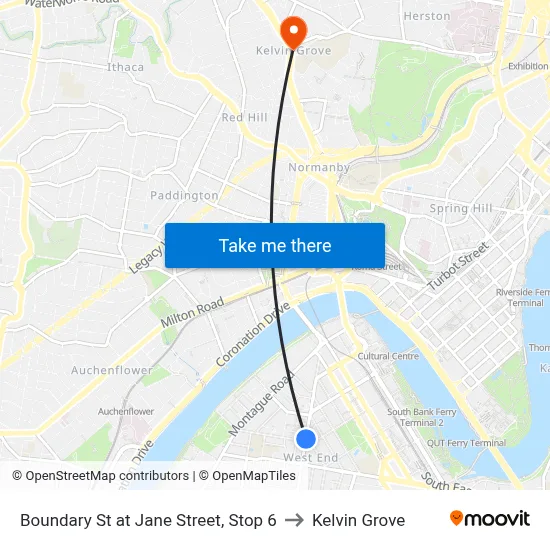 Boundary St at Jane Street, Stop 6 to Kelvin Grove map