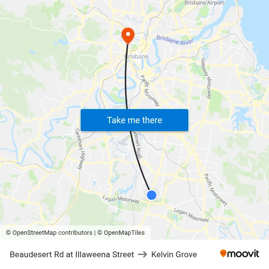 Beaudesert Rd at Illaweena Street to Kelvin Grove map
