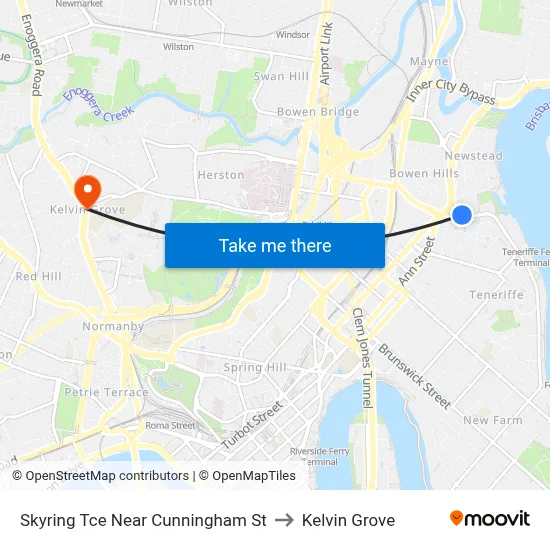 Skyring Tce Near Cunningham St to Kelvin Grove map