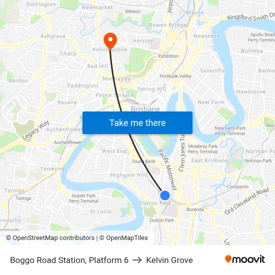 Boggo Road Station, Platform 6 to Kelvin Grove map