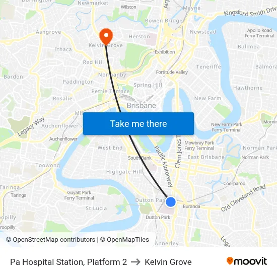 Pa Hospital Station, Platform 2 to Kelvin Grove map