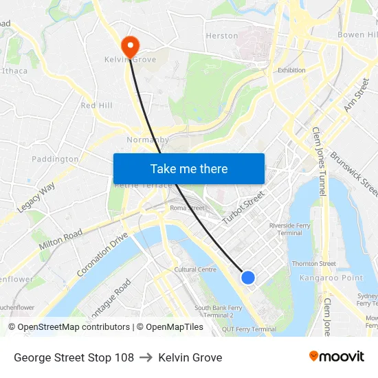 George Street Stop 108 to Kelvin Grove map