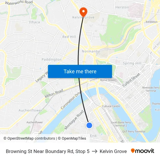 Browning St Near Boundary Rd, Stop 5 to Kelvin Grove map
