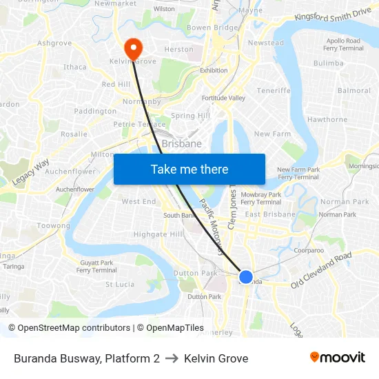 Buranda Busway, Platform 2 to Kelvin Grove map