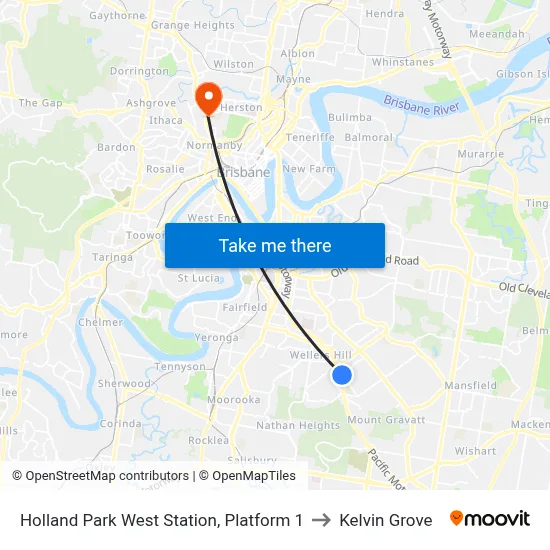 Holland Park West Station, Platform 1 to Kelvin Grove map