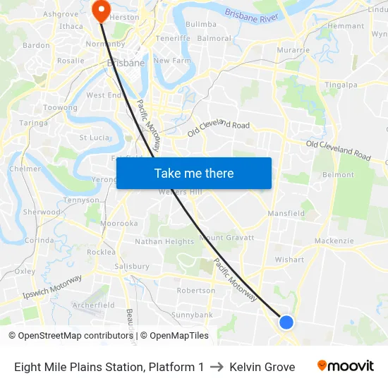 Eight Mile Plains Station, Platform 1 to Kelvin Grove map