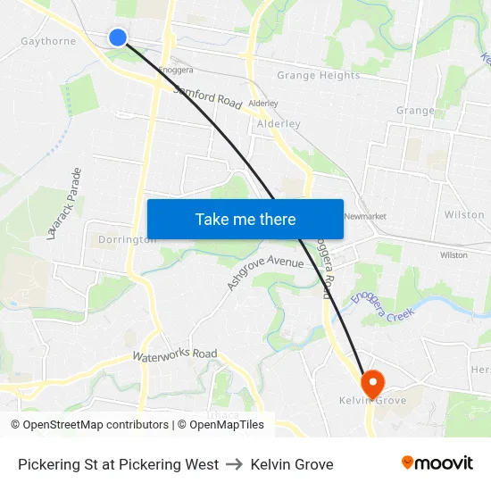Pickering St at Pickering West to Kelvin Grove map