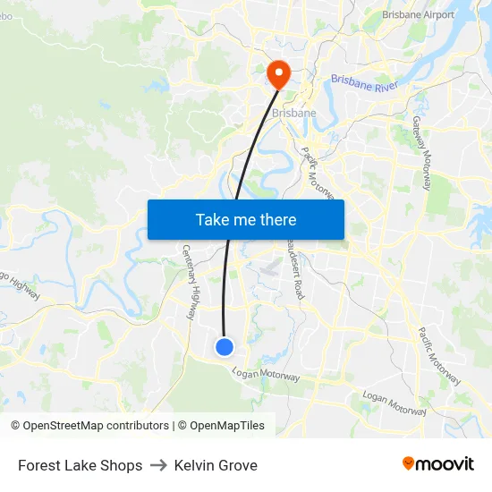 Forest Lake Shops to Kelvin Grove map