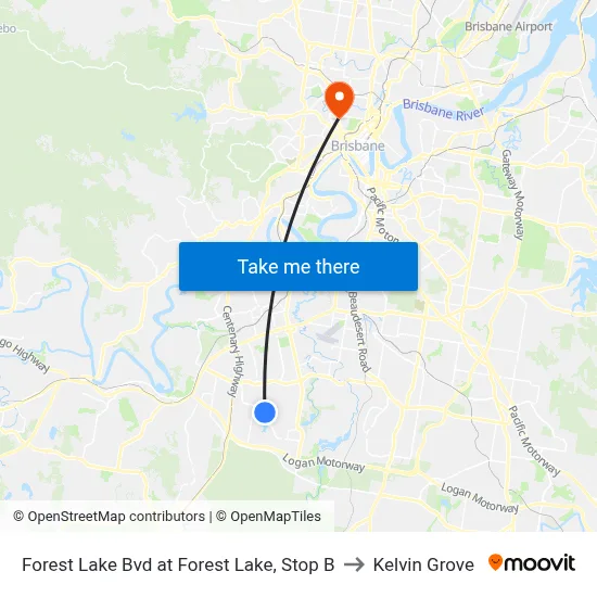 Forest Lake Bvd at Forest Lake, Stop B to Kelvin Grove map