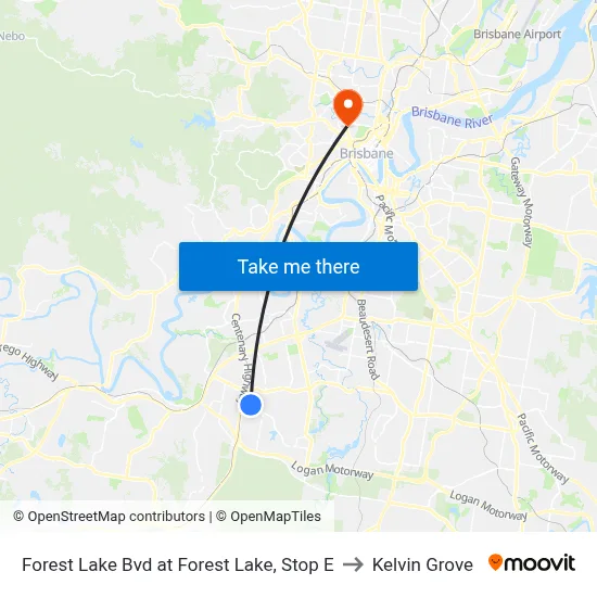 Forest Lake Bvd at Forest Lake, Stop E to Kelvin Grove map