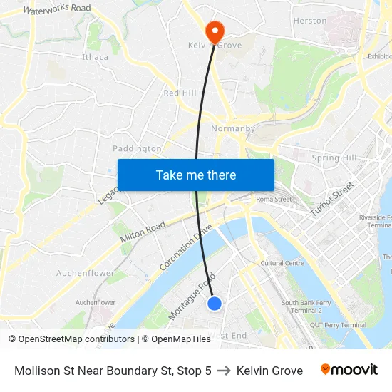 Mollison St Near Boundary St, Stop 5 to Kelvin Grove map