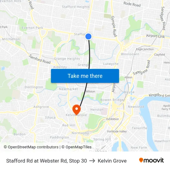 Stafford Rd at Webster Rd, Stop 30 to Kelvin Grove map