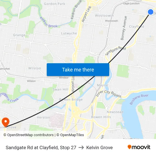 Sandgate Rd at Clayfield, Stop 27 to Kelvin Grove map