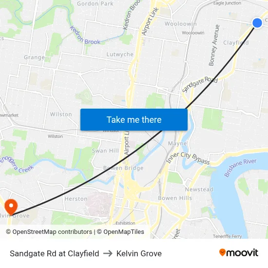 Sandgate Rd at Clayfield to Kelvin Grove map